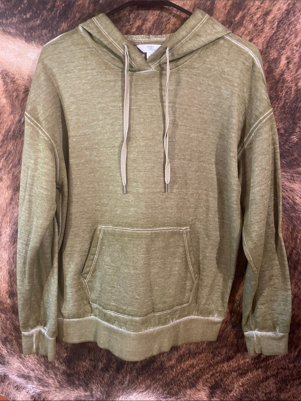 Time and Tru Olive Green Hooded Pullover Sweatshirt
